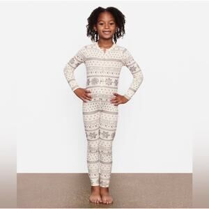 SKIMS Kids Logo Pointelle Cream Fair Isle Henley